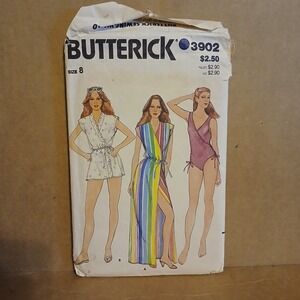 Vintage Butterick 3902 MOCK WRAP SWIMSUIT & COVER UP Sewing Pattern Womens 8